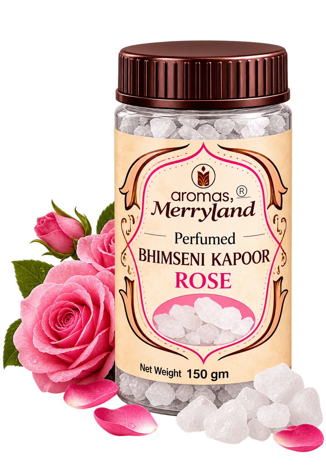 Merryland perfumed rose Bhimseni kapoor jar with roses